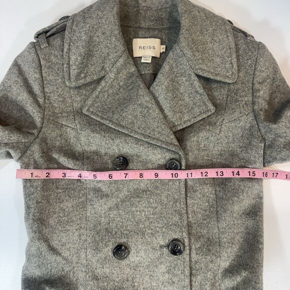Reiss Wool Cashmere Blend Gray Double Breasted Classic Coat Short Women XS - Picture 11 of 12